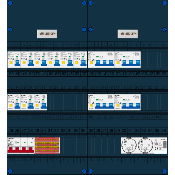 Schotman Elektro B.V. - SEP FS40A, 1xHoofdschakelaar, 9xAardlekautomaat, 4xKracht aardlekautomaat, 1xBeltrafo, 2xContactoos, 3 Fase
