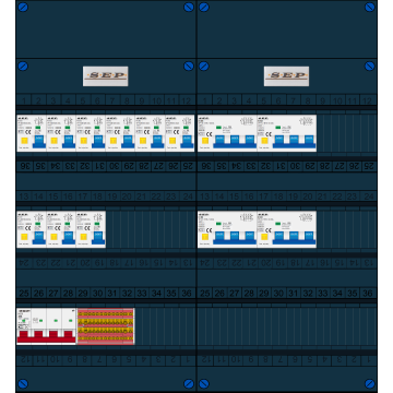 Schotman Elektro B.V. - SEP FS40A, 1xHoofdschakelaar, 9xAardlekautomaat, 4xKracht aardlekautomaat, 3 Fase