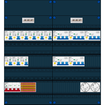 Schotman Elektro B.V. - SEP FS40A, 1xHoofdschakelaar, 9xAardlekautomaat, 5xKracht aardlekautomaat, 2xContactdoos, 3 Fase