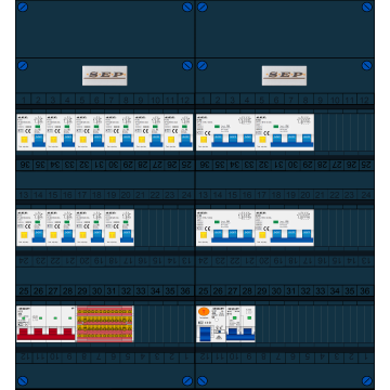 Schotman Elektro B.V. - SEP FS40A, 1xHoofdschakelaar, 10xAardlekautomaat, 1xAls+Fornuisgroep, 4xKracht aardlekautomaat, 3 Fase