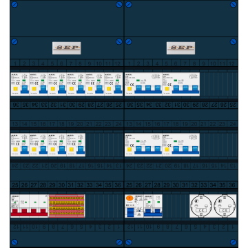 Schotman Elektro B.V. - SEP FS40A, 1xHoofdschakelaar, 10xAardlekautomaat, 1xAls+Fornuisgroep, 4xKracht aardlekautomaat, 2xContactdoos, 3 Fase
