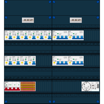 Schotman Elektro B.V. - SEP FS40A, 1xHoofdschakelaar, 10xAardlekautomaat, 4xKracht aardlekautomaat, 1xBeltrafo, 1xContactoos, 3 Fase