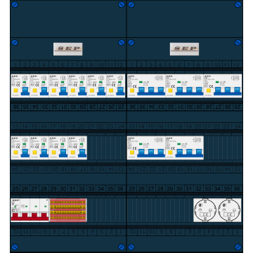 Schotman Elektro B.V. - SEP FS40A, 1xHoofdschakelaar, 10xAardlekautomaat, 5xKracht aardlekautomaat, 2xContactdoos, 3 Fase