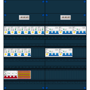 Schotman Elektro B.V. - SEP FS40A, 1xHoofdschakelaar, 10xAardlekautomaat, 5xKracht aardlekautomaat, 3 Fase