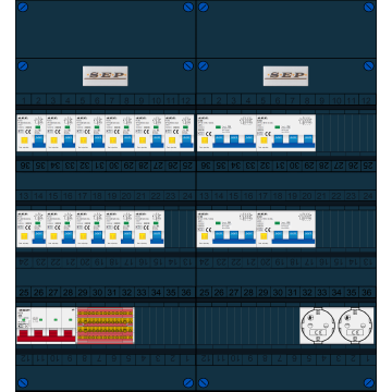 Schotman Elektro B.V. - SEP FS40A, 1xHoofdschakelaar, 11xAardlekautomaat, 4xKracht aardlekautomaat, 2xContactdoos, 3 Fase