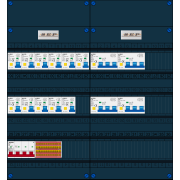 Schotman Elektro B.V. - SEP FS40A, 1xHoofdschakelaar, 11xAardlekautomaat, 4xKracht aardlekautomaat, 3 FaseSchotman Elektro B.V. - SEP FS40A, 1xHoofdschakelaar, 11xAardlekautomaat, 4xKracht aardlekautomaat, 3 Fase