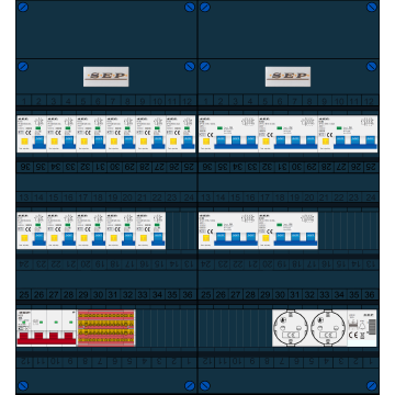 Schotman Elektro B.V. - SEP FS40A, 1xHoofdschakelaar, 11xAardlekautomaat, 5xKracht aardlekautomaat, 1xBeltrafo, 2xContactoos, 3 Fase
