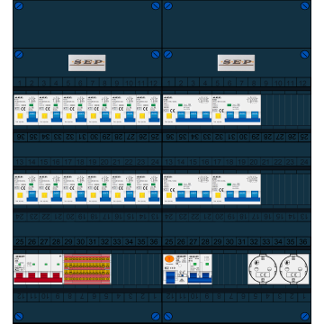 Schotman Elektro B.V. - SEP FS40A, 1xHoofdschakelaar, 12xAardlekautomaat, 1xAls+Fornuisgroep, 4xKracht aardlekautomaat, 2xContactdoos, 3 Fase