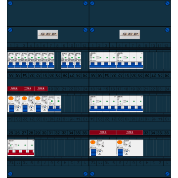Schotman Elektro B.V. - SEP FS40A, 1xHoofdschakelaar, 5xAardlekschakelaar-Type B, 10xInstallatieautomaat, 1xFornuisgroep, 4xKrachtgroep, 3 Fase
