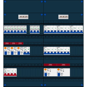 Schotman Elektro B.V. - SEP FS40A, 1xHoofdschakelaar, 5xAardlekschakelaar-Type B, 10xInstallatieautomaat, 1xFornuisgroep, 5xKrachtgroep, 3 Fase