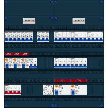 Schotman Elektro B.V. - SEP FS40A, 1xHoofdschakelaar, 5xAardlekschakelaar-Type B, 10xInstallatieautomaat, 1xFornuisgroep, 5xKrachtgroep, 1xContactdoos, 3 Fase
