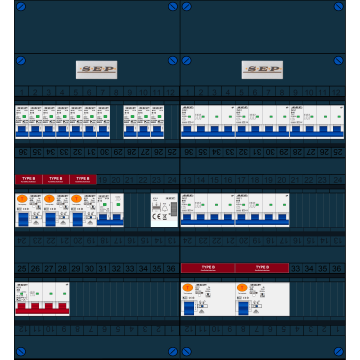 Schotman Elektro B.V. - SEP FS40A, 1xHoofdschakelaar, 5xAardlekschakelaar-Type B, 10xInstallatieautomaat, 1xFornuisgroep, 5xKrachtgroep, 1xBeltrafo, 3 Fase