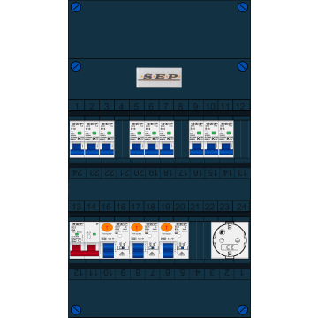 Schotman Elektro B.V. - SEP FS63A, 1xHoofdschakelaar, 3xAardlekschakelaar, 9xInstallatieautomaat, 1xContactdoos, 1 Fase
