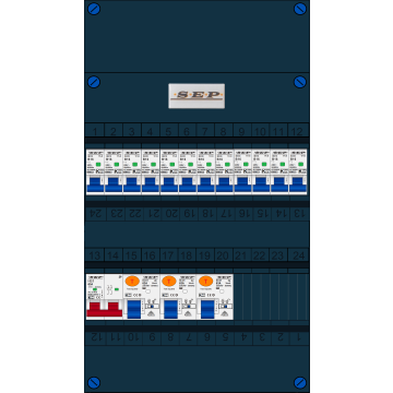 Schotman Elektro B.V. - SEP FS63A, 1xHoofschakelaar, 3xAardlekschakelaar, 12xInstallatieautomaat, 1 Fase