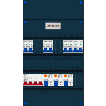 Schotman Elektro B.V. - SEP FS63A, 1xHoofdschakelaar, 3xAardlekschakelaar, 6xInstallatieautomaat, 1xFornuisgroep, 3 Fase