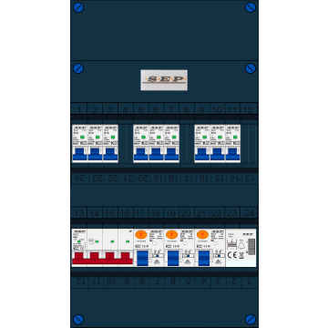 Schotman Elektro B.V. - SEP FS63A, 1xHoofdschakelaar, 3xAardlekschakelaar, 9xInstallatieautomaat, 1xBeltrafo, 3 Fase