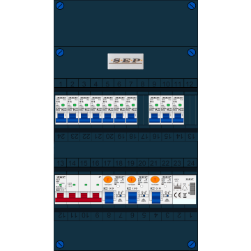 Schotman Elektro B.V. - SEP FS63A, 1xHoofdschakelaar, 3xAardlekschakelaar, 10xInstallatieautomaat, 1xBeltrafo, 3 Fase