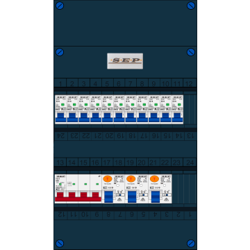 Schotman Elektro B.V. - SEP FS63A, 1xHoofdschakelaar, 3xAardlekschakelaar, 11xInstallatieautomaat, 3 Fase