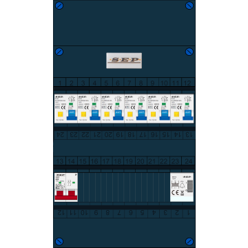 Schotman Elektro B.V. - SEP FS63A, 1xHoofdschakelaar, 6xAardlekautomaat, 1xBeltrafo, 1 Fase