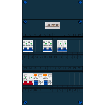 Schotman Elektro B.V. - SEP FS63A, 1xHoofdschakelaar, 2xAardlekschakelaar, 4xInstallatieautomaat, 1xFornuisgroep, 1 fase