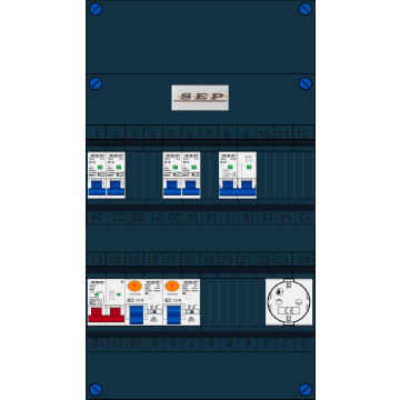 Schotman Elektro B.V. - SEP FS63A, 1xHoofdschakelaar, 2xAardlekschakelaar, 4xInstallatieautomaat, 1xFornuisgroep, 1xContactdoos, 1 fase