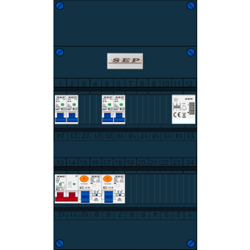 Schotman Elektro B.V. - SEP FS63A, 1xHoofdschakelaar, 2xAardlekschakelaar, 4xInstallatieautomaat, 1x beltrafo, 1 fase