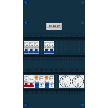Schotman Elektro B.V. - SEP FS63A, 1xHoofdschakelaar, 2xAardlekschakelaar, 5xInstallatieautomaat, 2xContactdoos, 1 Fase