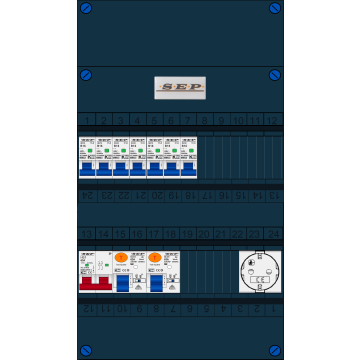 Schotman Elektro B.V. - SEP FS63A, 1xHoofdschakelaar, 2xAardlekschakelaar, 7xInstallatieautomaat, 1xContactdoos, 1 Fase