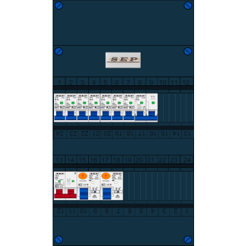 Schotman Elektro B.V. - SEP FS63A, 1xHoofdschakelaar, 2xAardlekschakelaar, 7xInstallatieautomaat, 1xFornuisgroep, 1 Fase