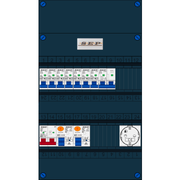 Schotman Elektro B.V. - SEP FS63A, 1xHoofdschakelaar, 2xAardlekschakelaar, 7xInstallatieautomaat, 1xFornuisgroep, 1xContactdoos, 1 Fase
