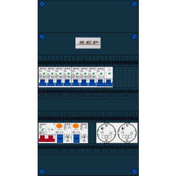 Schotman Elektro B.V. - SEP FS63A, 1xHoofdschakelaar, 2xAardlekschakelaar, 7xInstallatieautomaat, 1xFornuisgroep, 2xContactdoos, 1 Fase