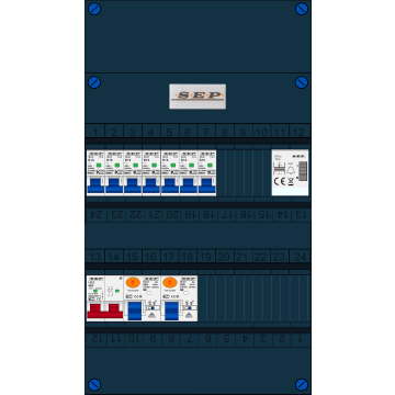 Schotman Elektro B.V. - SEP FS63A, 1xHoofdschakelaar, 2xAardlekschakelaar, 7xInstallatieautomaat, 1xBeltrafo, 1 Fase