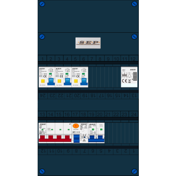 Schotman Elektro B.V. - SEP FS63A, 1xHoofdschakelaar, 3xAardlekautomaat, 1xAls+Fornuisgroep, 1xBeltrafo, 3 Fase 