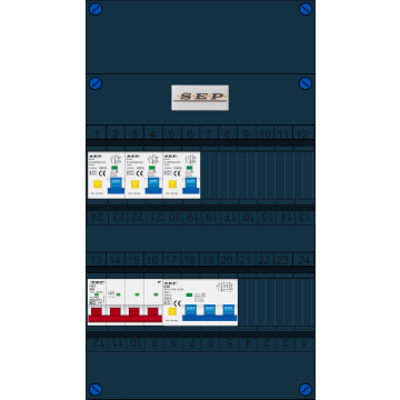 Schotman Elektro B.V. - SEP FS63A, 1xHoofdschakelaar, 3xAardlekautomaat, 1xKracht aardlekautomaat, 3 Fase
