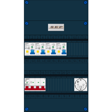 Schotman Elektro B.V. - SEP FS63A, 1xHoofdschakelaar, 4xAardlekautomaat, 1xContactdoos, 3 Fase