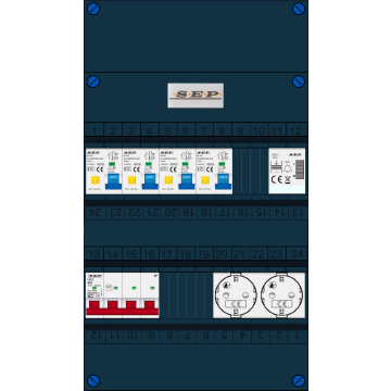 Schotman Elektro B.V. - SEP FS63A, 1xHoofdschakelaar, 4xAardlekautomaat, 1xBeltrafo, 2xContactdoos, 3 Fase