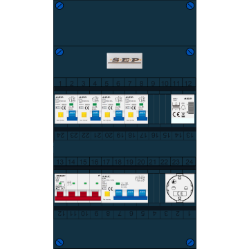 Schotman Elektro B.V. - SEP FS63A, 1xHoofdschakelaar, 4xAardlekautomaat, 1xKracht aardlekautomaat, 1xBeltrafo, 1xContactoos, 3 Fase