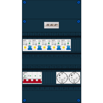 Schotman Elektro B.V. - SEP FS63A, 1xHoofdschakelaar, 5xAardlekautomaat, 2xContactdoos, 3 Fase
