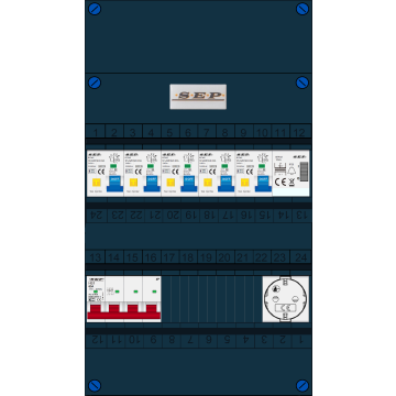 Schotman Elektro B.V. - SEP FS63A, 1xHoofdschakelaar, 5xAardlekautomaat, 1xBeltrafo, 1xContactdoos, 3 Fase