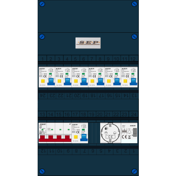 Schotman Elektro B.V. - SEP FS63A, 1xHoofdschakelaar, 7xAardlekautomaat, 1xBeltrafo, 1xContactdoos, 3 Fase