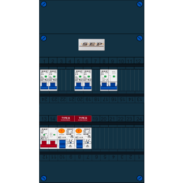 Schotman Elektro B.V. - SEP FS63A, 1xHoofdschakelaar, 2xAardlekschakelaar-Type B, 4xInstallatieautomaat, 1xFornuisgroep, 1 Fase