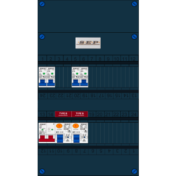 Schotman Elektro B.V. - SEP FS63A, 1xHoofdschakelaar, 2xAardlekschakelaar-Type B, 4xInstallatieautomaat, 1 Fase