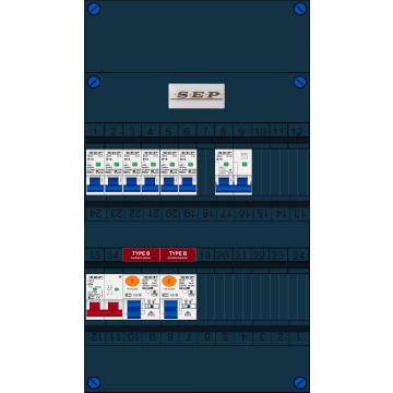 Schotman Elektro B.V. - SEP FS63A, 1xHoofdschakelaar, 2xAardlekschakelaar-Type B, 6xInstallatieautomaat, 1xFornuisgroep, 1 Fase