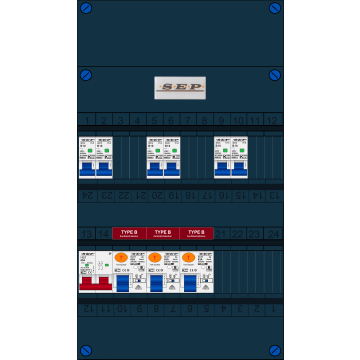 Schotman Elektro B.V. - SEP FS63A, 1xHoofdschakelaar, 3xAardlekschakelaar-Type B, 6xInstallatieautomaat, 1 Fase