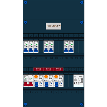 Schotman Elektro B.V. - SEP FS63A, 1xHoofdschakelaar, 3xAardlekschakelaar-Type B, 7xInstallatieautomaat, 1xBeltrafo, 1 Fase