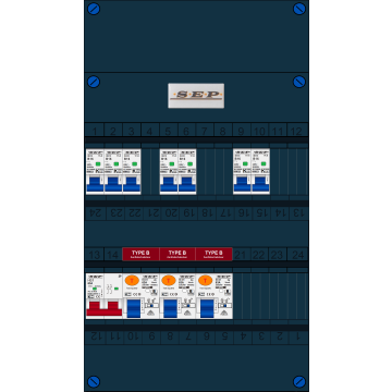 Schotman Elektro B.V. - SEP FS63A, 1xHoofdschakelaar, 3xAardlekschakelaar-Type B, 7xInstallatieautomaat, 1 Fase