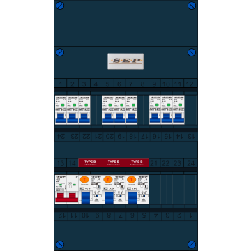 Schotman Elektro B.V. - SEP FS63A, 1xHoofdschakelaar, 3xAardlekschakelaar-Type B, 9xInstallatieautomaat, 1 Fase