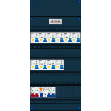Schotman Elektro B.V. - SEP FS63A, 1xHoofdschakelaar, 10xAardlekautomaat, 1xAls+Fornuisgroep, 1 Fase