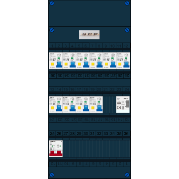 Schotman Elektro B.V. - SEP FS63A, 1xHoofdschakelaar, 10xAardlekautomaat, 1xBeltrafo, 1 Fase