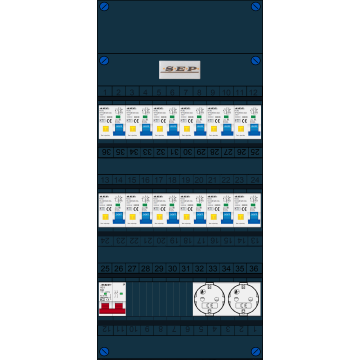 Schotman Elektro B.V. - SEP FS63A, 1xHoofdschakelaar, 12xAardlekautomaat, 2xContactdoos, 1 Fase